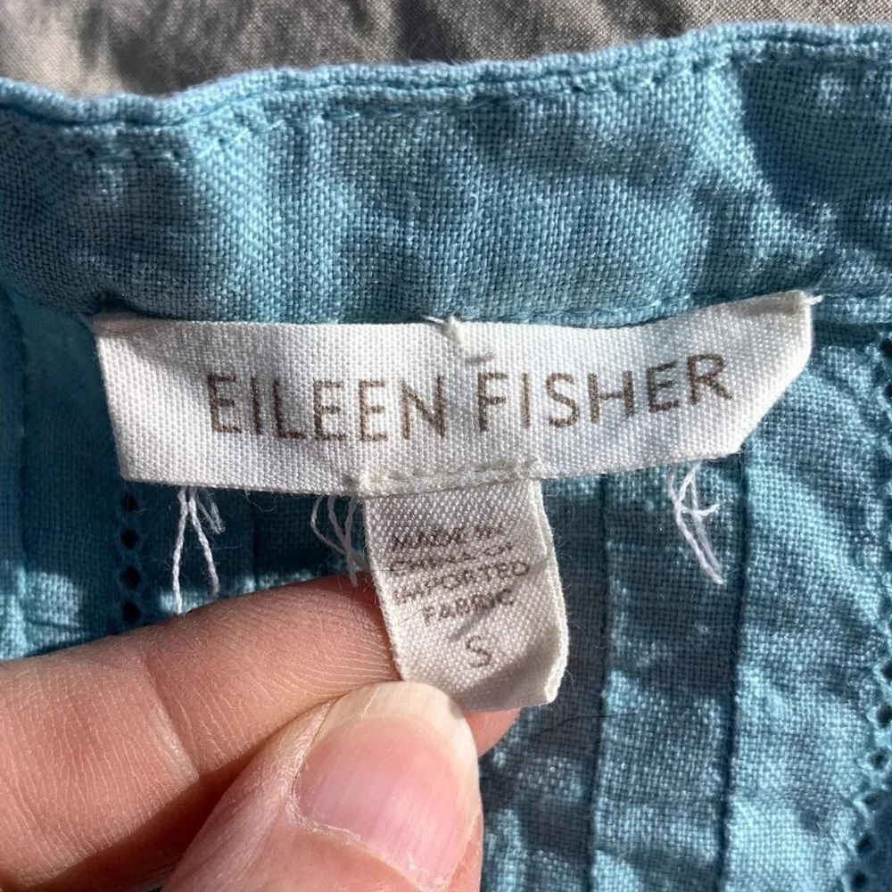 Eileen Fisher Irish Linen Shirt Tunic Turquoise Blue - Picture 8 of 11